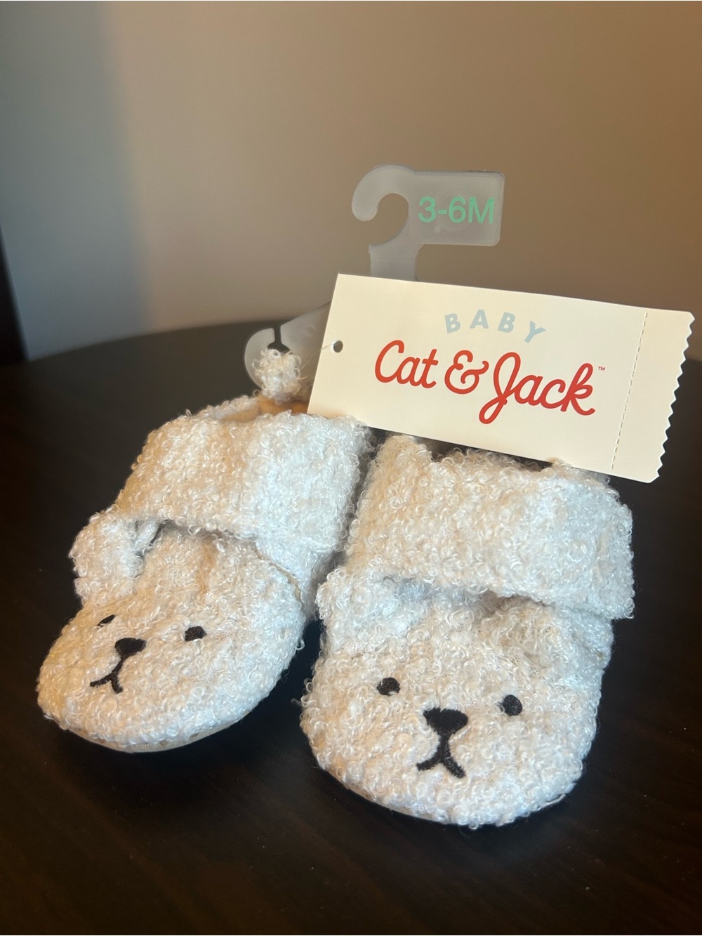 Cat & Jack Cream Teddy Bear Plush Baby Booties